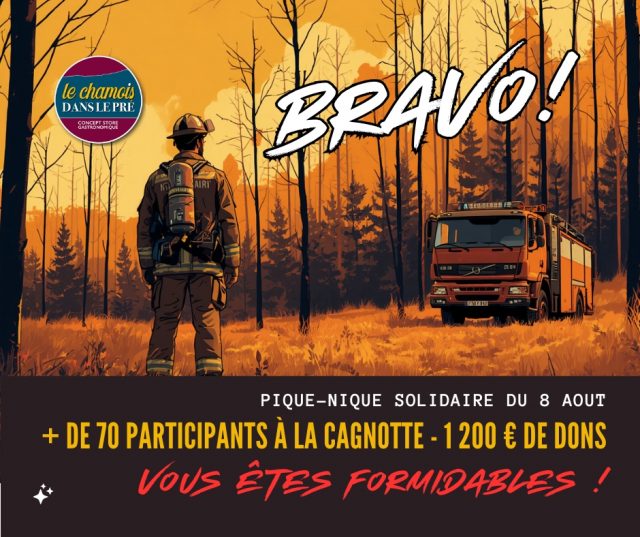 Hey l'épicurien-ne.
Un petit retour de notre pique nique solidaire....
L'idée était de donner quelques sous à Union Départementale des Sapeurs-Pompiers Gironde (https://www.udsp33.fr/)
Vous êtiez plus de 70 donateurs pour un montant final de 1200 € tout rond !
Vous êtes venus de tout le département. Il y avait des pompiers à la retraite, un pompier suisse, des bordelais et des franc-comtois conscients que nous ne sommes pas à l'abri d'une telle catastrophe dans nos contrées.
Pour avoir eu l'union au téléphone, ils ont confirmé que les feux en Gironde étaient (sont...) les plus important en europe à ce jour et que nous ne sommes pas vraiment prêt à affronter de nouveaux feux.
Le don qui part ce mardi 12 août servira à réparer les hommes et les machines. Ils me l'ont confirmé.
Grand merci à tous les participants et donateurs...
Merci à mes fournisseurs qui ont aussi joué le jeu (GS taloa et Maison lascours)
Grand merci aux deux radios (ICI Besançon et villages FM) pour avoir annoncé ce pique nique de façon très professionnelle
En bref ... vous avez été formidables !!!